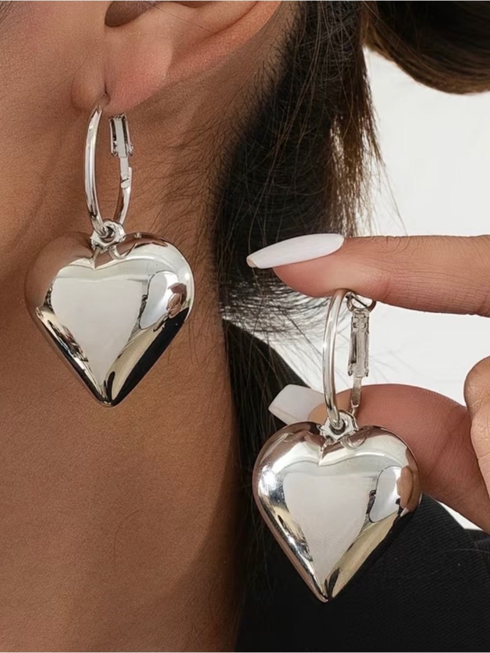 Zara Limited Edition Silver Heart Hoop Drop Earrings  Women Jewelry NWOT